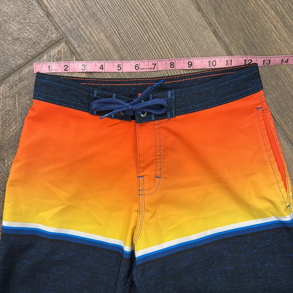 Ron Jon Boys Youth Size 25 Orange Sunset Colorblock Surf Board Shorts Swim